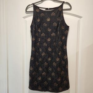 JESSICA MCCLINTOCK GUNNE SAX BLACK LACE GOLD METALLIC DRESS SIZE 11/12